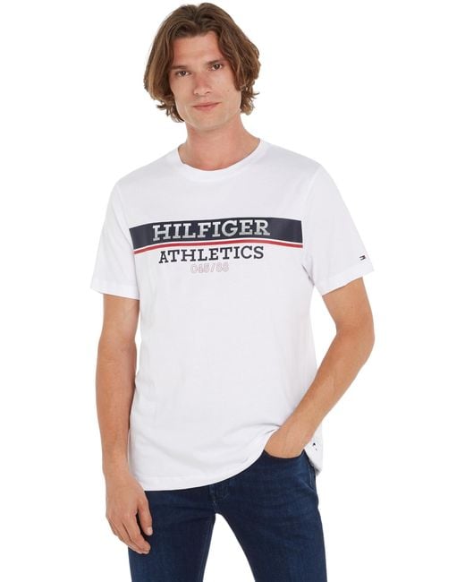 Tommy Hilfiger White Hilfiger Ath Tee Mw0mw34376 S/s T-shirts for men