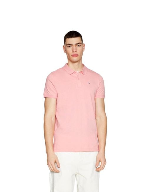 Maglietta Polo iche Corte Uomo Slim Fit di Tommy Hilfiger in Pink da Uomo