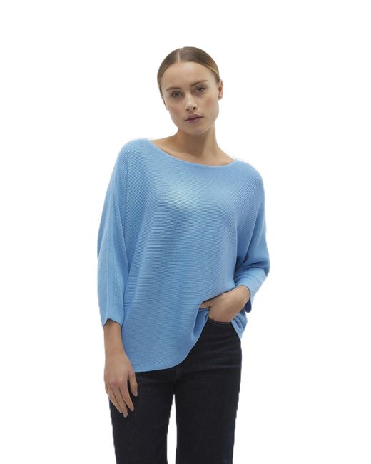 Vero Moda Blue Vmnora 3/4 Boatneck Blouse Noos Knitted Jumper