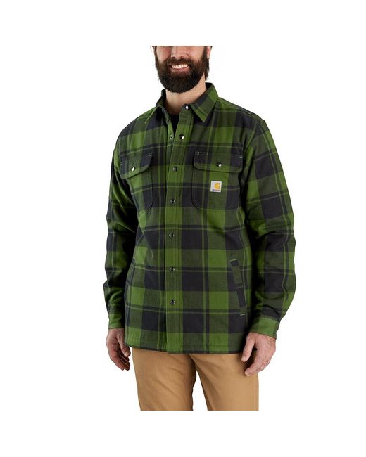 Carhartt Green Relaxed Fit Flannel Sherpa-lined Shirt Jac for men