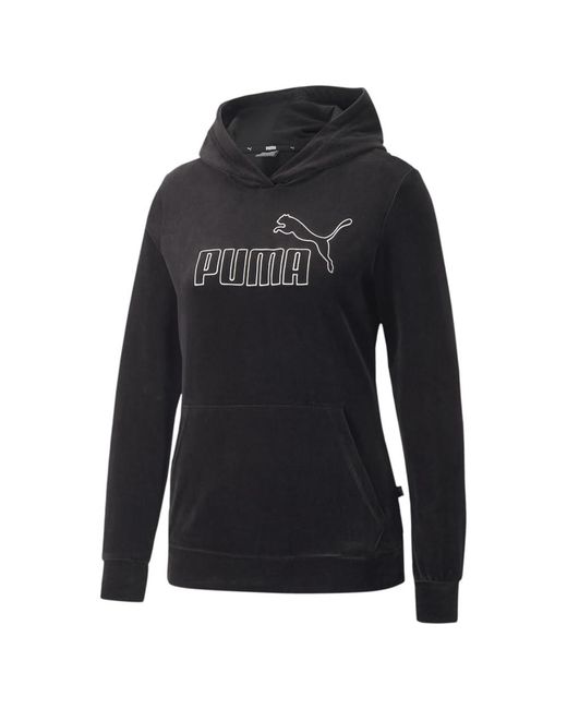 PUMA Mens Essential Velour Logo Hoodie Casual Outerwear Casual Lightweight - Black, Black, S for men
