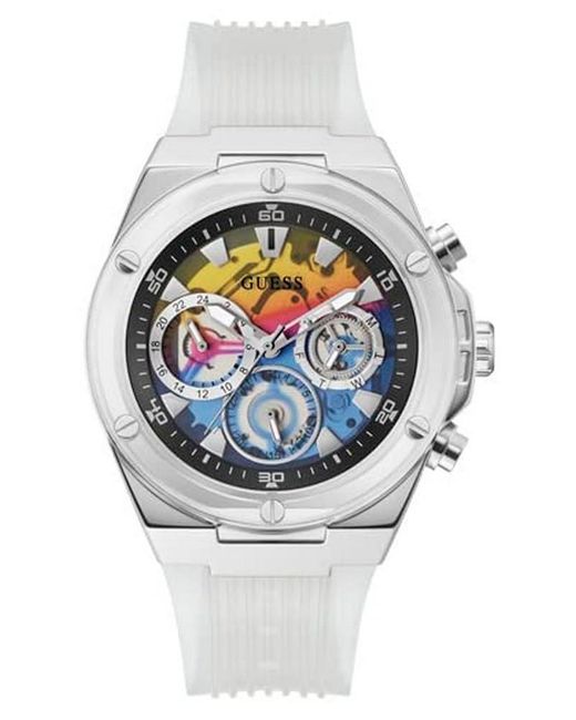 Guess Gray Clear Strap Rainbow Dial Silver Tone for men