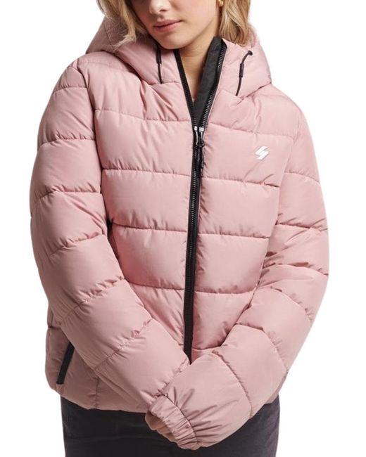 Superdry Pink Hooded Spirit Sports Puffer Jacket