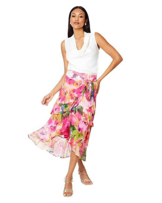 Coast Red Printed Chiffon Wrap Skirt