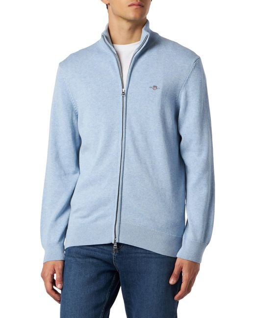 Gant Blue Casual Cotton Zip Cardigan Cardigan Sweater for men