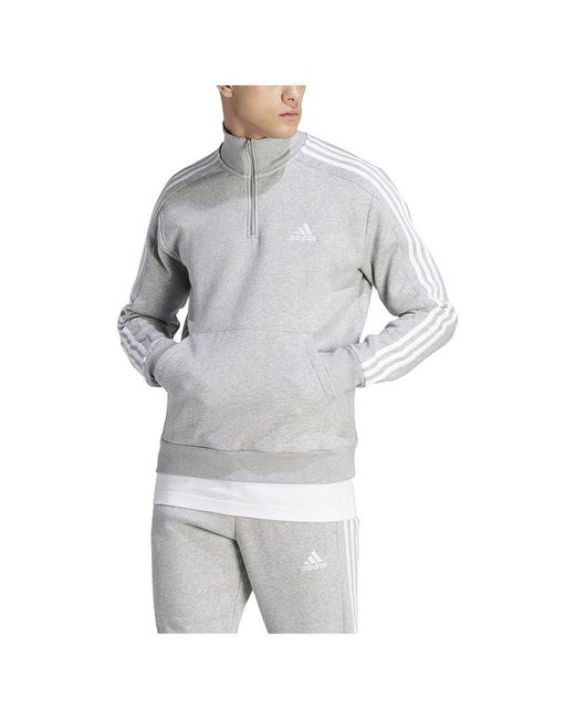 Adidas Essentials Fleece 3-strepen 1/4 Rits in het Gray voor heren