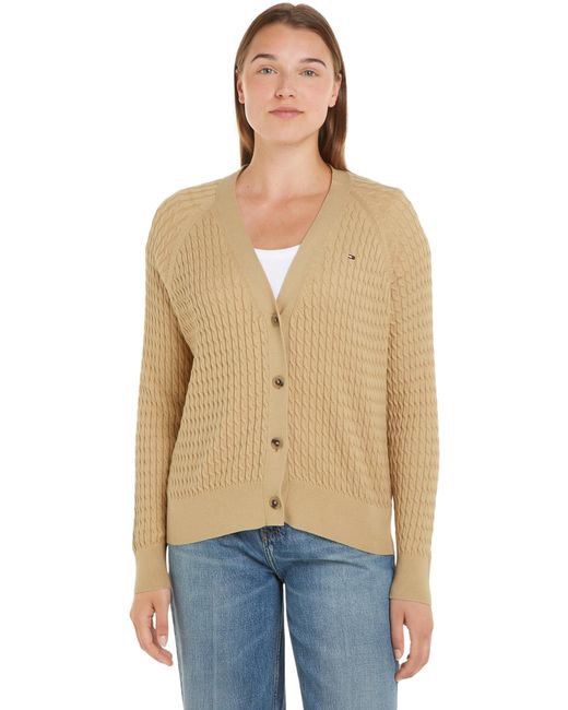 Tommy Hilfiger Co Cable V-nk Cardigan Harvest Wheat M in het Blue