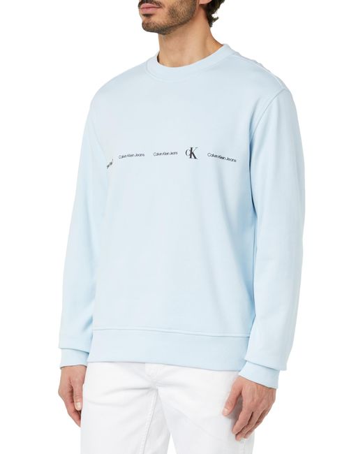 Calvin Klein Logo Repeat Crew Neck Sweatshirts Blue for men