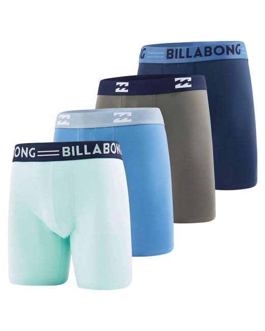 Billabong Blue S Boxer Briefs 4 Pack Long Leg Performance Compression Shorts S Underwear 7.5" Inseam for men
