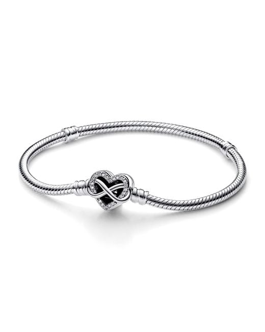 Pandora Metallic Moments Sparkling Infinity Heart Clasp Snake Chain Bracelet