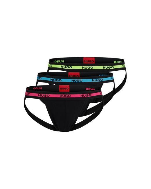 HUGO Dreier-Pack Jockstraps aus Stretch-Baumwolle mit Logos in Black für Herren