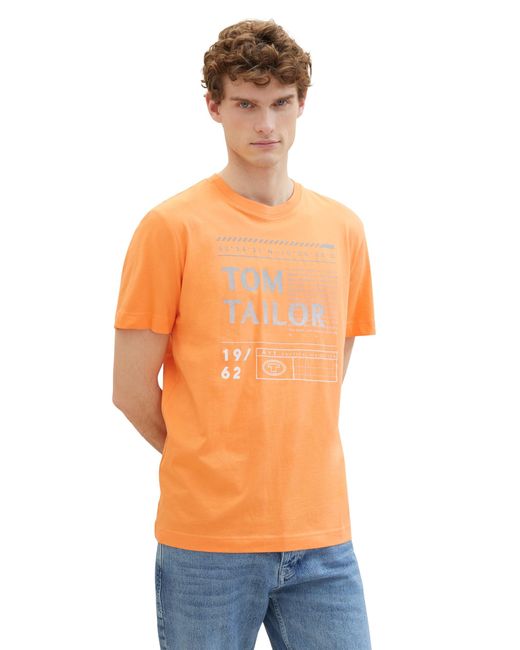 Tom Tailor Basic T-Shirt mit Print in Orange für Herren