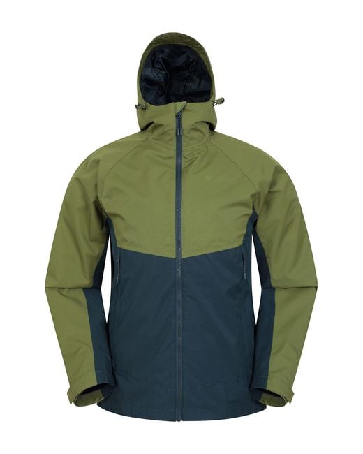 Mountain Warehouse Green Verge Extreme Mens Waterproof Jacket - 10,000mm, Breathable, Taped Seams, Packaway Hood Rain Coat - Best For for men