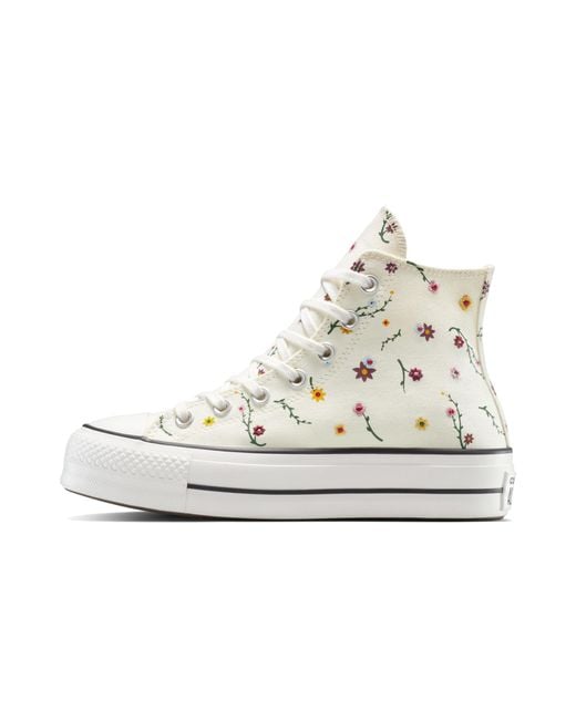 Converse Chuck Taylor All Star Lift Platform Geborduurde Bloemen Sneaker in het White