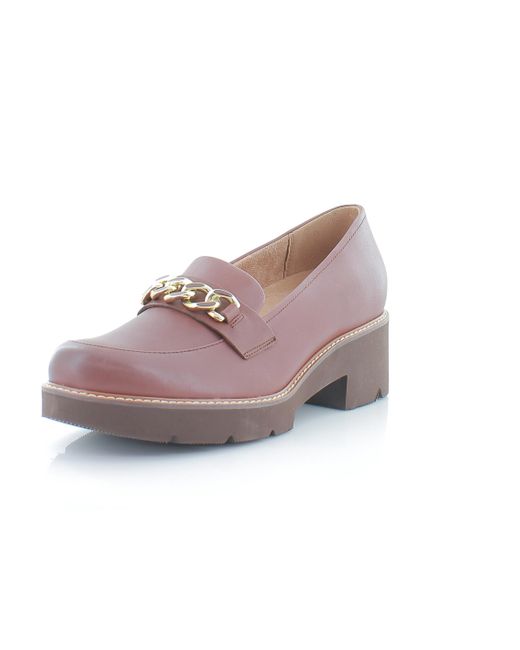Naturalizer Pink S Desi Chain Detail Platform Lug Sole Heeled Loafer Cappuccino Brown Leather 7.5 M