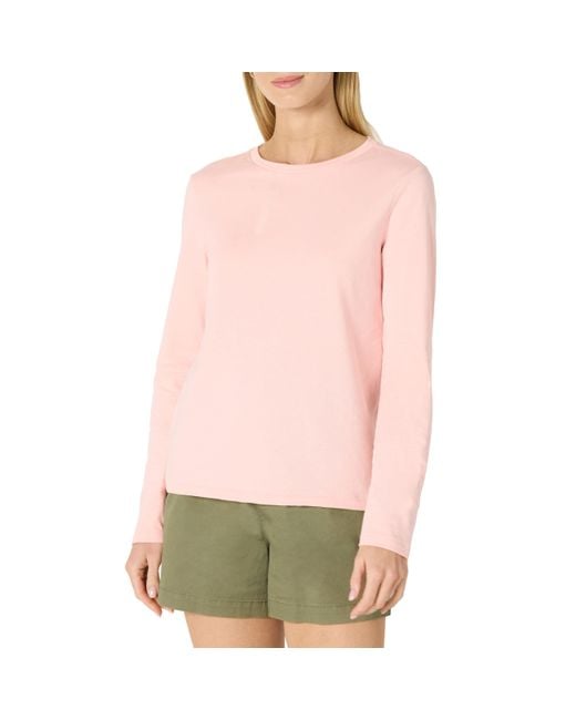 T-shirt Col Rond à ches Longues Coupe Classique 100% Coton Amazon Essentials en coloris Pink