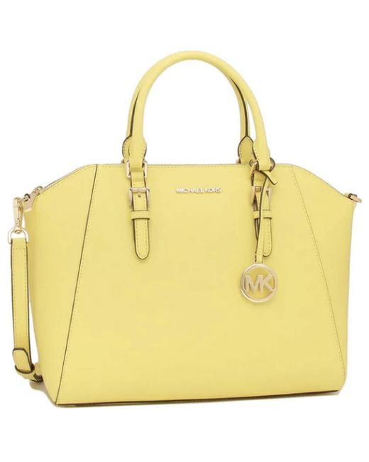 Michael Kors Ciara Large Top Zip Satchel Bag Sunshine Yellow Saffiano Leather