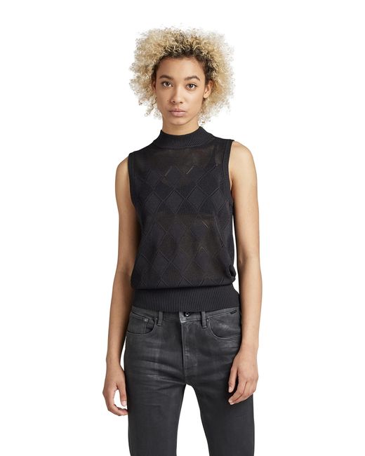 G-Star Pointelle Mock Knitted Trui Knits Voor in het Black