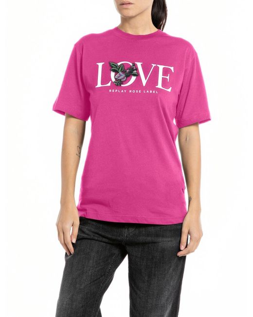 Replay Pink T-Shirt Kurzarm aus Baumwolle Rose Label