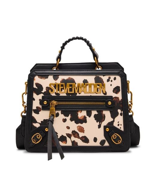 Steve Madden Black EvelynV Box Tote Satchel