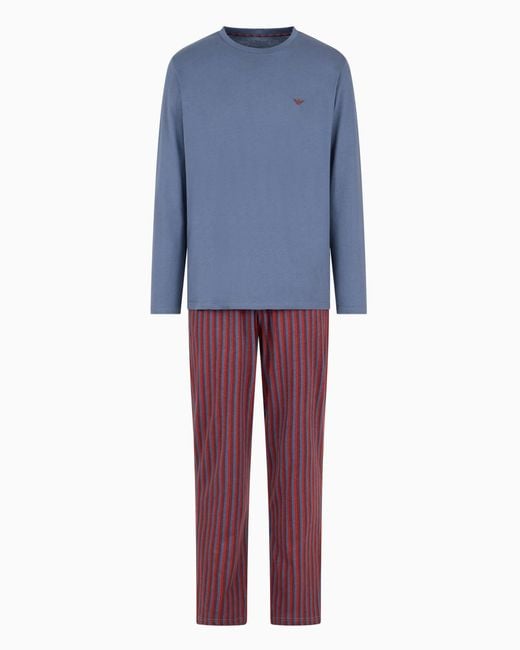 Emporio Armani Men's Blue Pattern Mix Pajama Pant And Long Sleeve