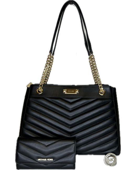 Michael Kors Black Whitney Md Chain Shoulder Tote Bundled With Matching Large Trifold Wallet Purse Hook
