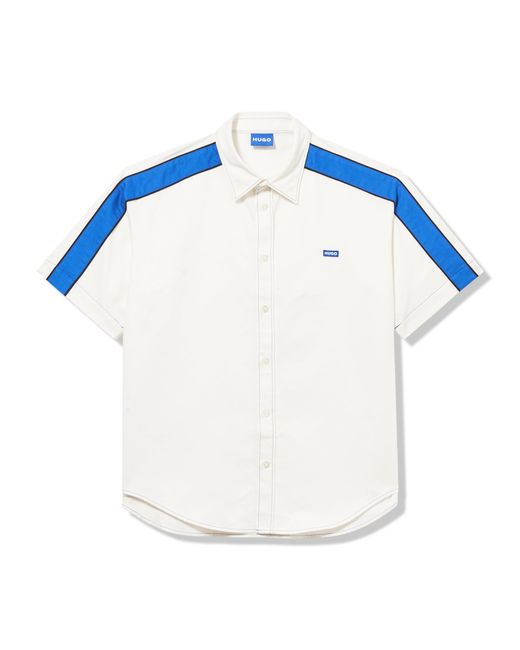 HUGO Blue Small Logo Short Sleeve Button Down Shirt for men