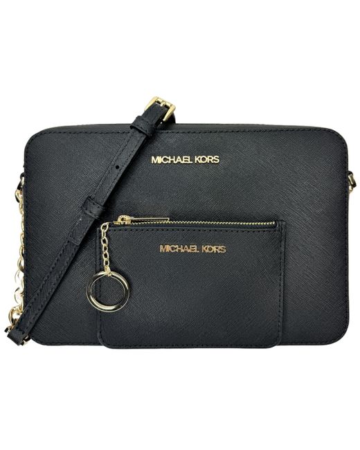 Michael Kors Black Jet Set Large Saffiano Leather East/west Cross Body Bag With Matching Small Top Zip Coin Pouch