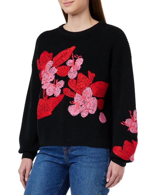 Desigual Red Flat Knit Thick Gauge Pullover