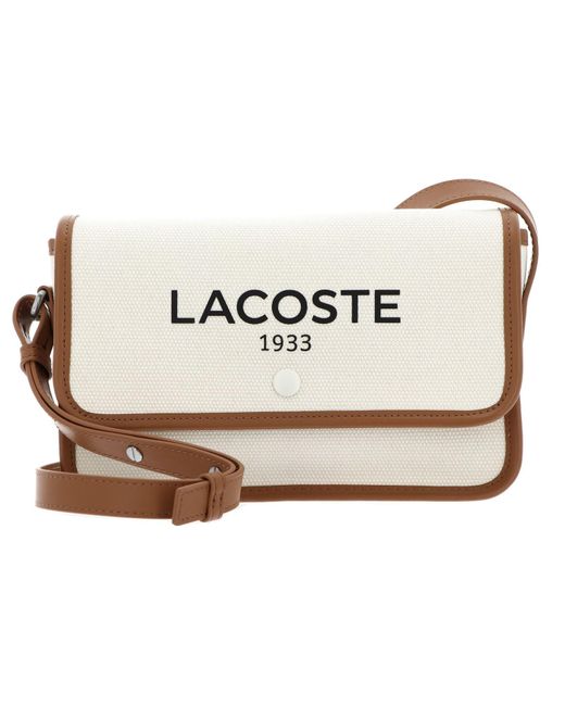 Lacoste Black Heritage Canvas Flap Crossover Bag Natural Tan