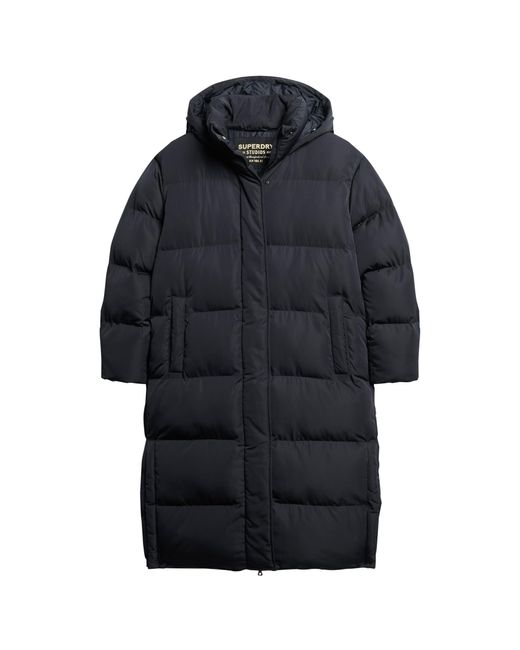 Superdry Blue Longline Hooded Puffer Coat Jacket