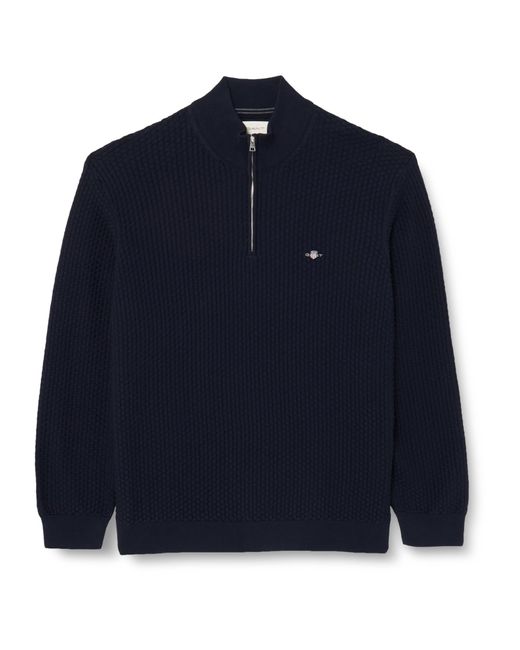 Gant Blue Cotton Texture Half Zip Sweater for men