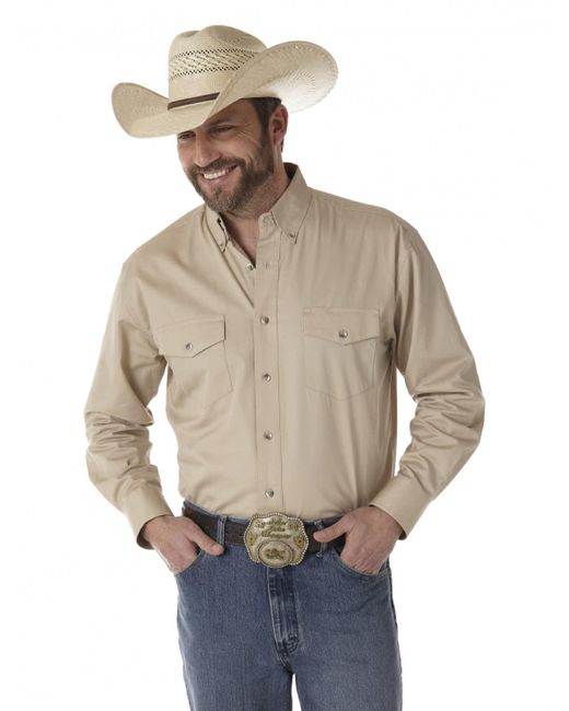 Wrangler Gray Painted Desert Two Pocket Long Sleeve Button Work Shirt Shirt for men
