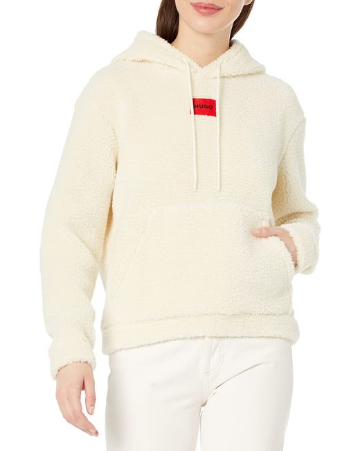 HUGO White Comfy Teddy Hooded Sweatshirt