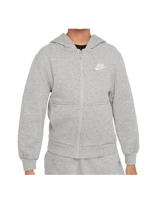Nike Fd3017-063 K Nsw Club Ft Hd Fz Ls Lbr Sweatshirt Dk Grey Heather/base Grey/white Maat S in het Gray