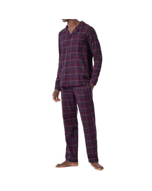 Schiesser Pyjama Lang Pyjamaset in Purple für Herren