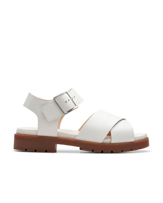 Clarks Orinoco Cross Leather Sandals In Off White Wide Fit Size 4