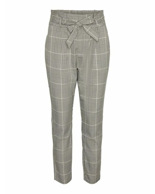 Vero Moda Gray Paperbag-Hose VmEva Loose-Fit Pant Kariert High-Rise