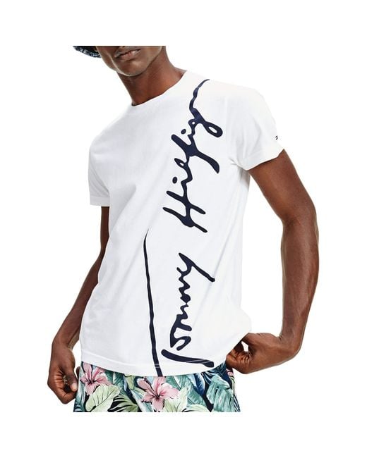Tommy Hilfiger T-Shirt TH Cool Large Signature Tee Weiss in Weiß für Herren  | Lyst DE