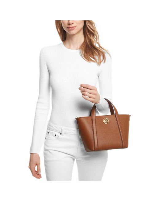 Michael Kors White Hadleigh Small Leather Double Handle Tote Messenger