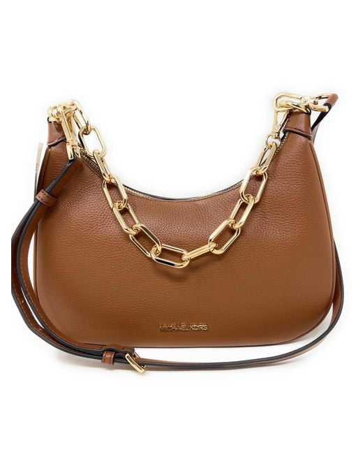 Michael Kors Brown Cora Large Zip Pouchette Chain Shoulder Crossbody Bag Luggage