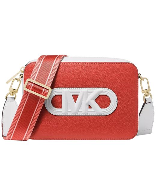 Michael Kors Red Jet Set Logo Large East West Ew Crossbody