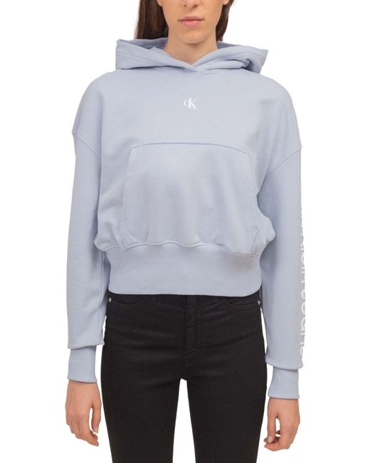 Calvin Klein Gray Crop Hoodie with Triple Logo - Size
