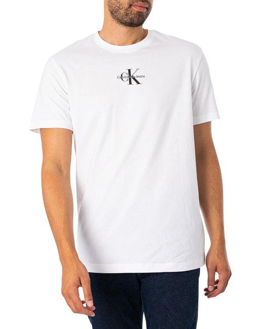 Jeans Camiseta de ga Corta para Hombre Monologo Regular de Algodón Orgánico Calvin Klein de hombre de color White