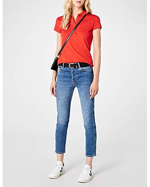 Tommy Hilfiger Womens New Chiara Str Pq Polo Ss Shirt