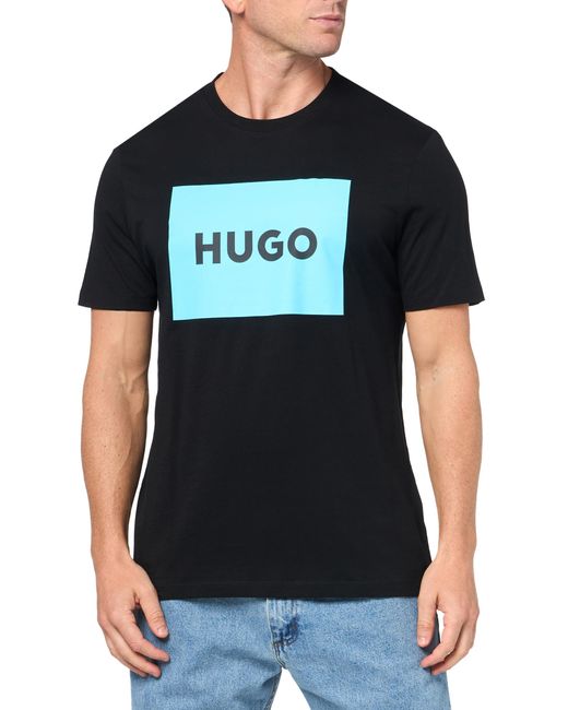 HUGO Black Big Square Logo Short Sleeve T-shirt for men