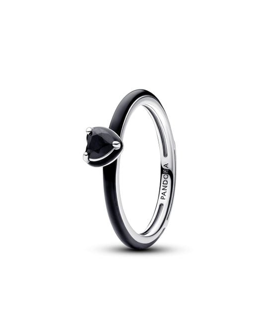 Pandora Me Heart Sterling Silver Ring With Black Crystal And Black Enamel