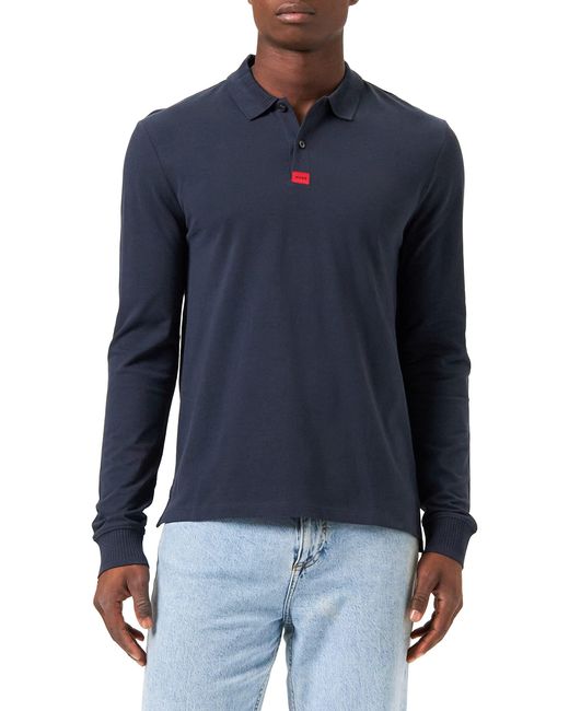 HUGO Deresolo222 Slim-Fit Longsleeve-Poloshirt aus Baumwoll-Piqué mit Logo-Etikett Dunkelblau L in Blue für Herren