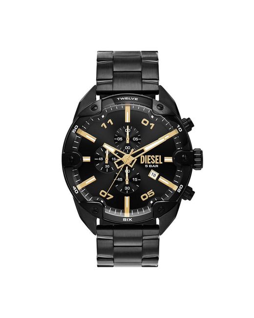 DIESEL Spiked Chronograph, Black Stainless Steel Watch for men