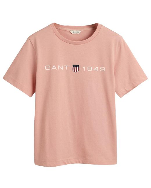 Maglietta con Stampa Grafica T-Shirt di Gant in Pink